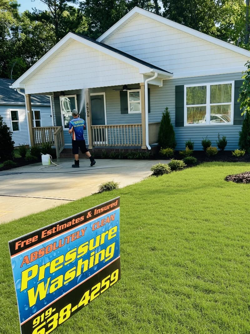 Technician applying an exterior cleaning treatment to house siding