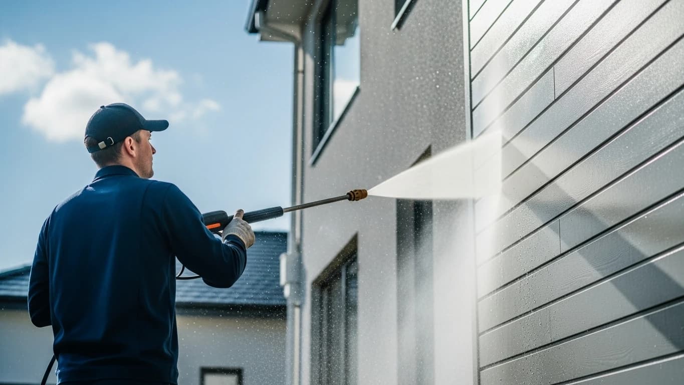 Clean blue house exterior after exterior washing